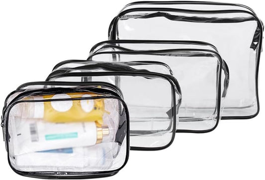 AIMALL 4PCS PVC Toiletry Bag Clear Transparent Plastic Travel Cosmetic Make Up Zipper