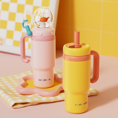 24oz Stainless Steel Whale Fountain Tumbler with Handle,Whale Water Bottle with Fun Fountain Effect,Two Lids,Drinking Cup with Whale Squirt for Kids,Teens,Adult,Dishwasher Safe