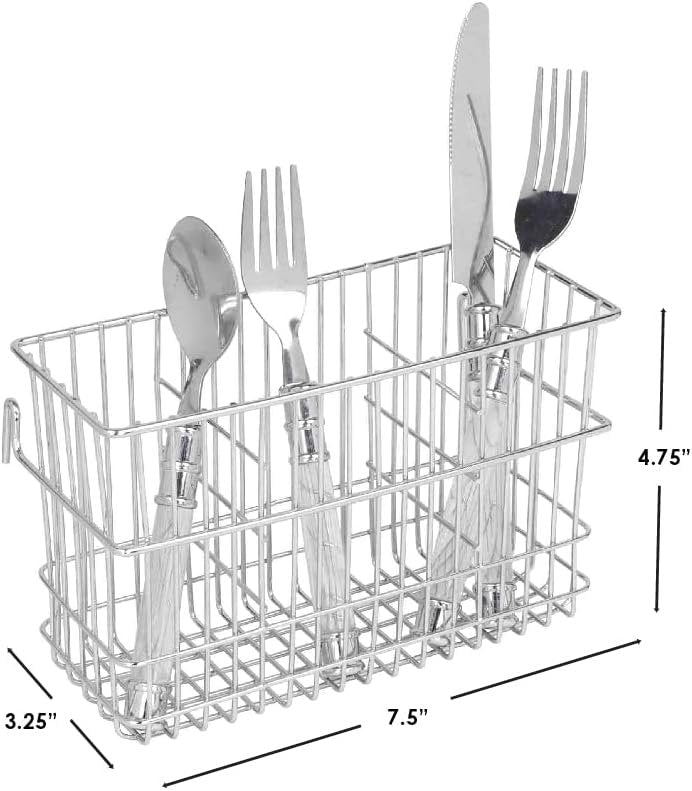 Hanging Metal Wire Cutlery and Utensil Storage Organizer Bin for Kitchen, Pantry, Table and Countertop by Home Basics | Utensil Caddy Holds Forks, Knives, Spoons, Napkins - 3 Sections