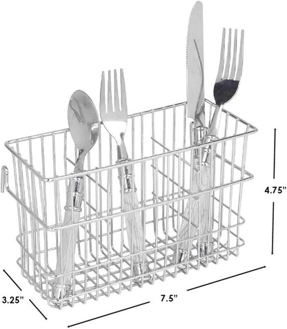 Hanging Metal Wire Cutlery and Utensil Storage Organizer Bin for Kitchen, Pantry, Table and Countertop by Home Basics | Utensil Caddy Holds Forks, Knives, Spoons, Napkins - 3 Sections