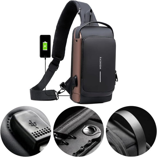 USB Charging Crossbody Bag with Durable Material, Anti Theft Lightweight Shoulder Backpack, Portable Shoulder Sling Bag, Adjustable Sling Tactical Bag for Outdoor Hiking Walking Biking Travel Cycling