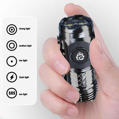 Three-Eyed Monster Mini Flashlight, Three-Eyed Monster Mini Flash Super Power Flashlight, Strong Light Portable Rechargeable Flashlight, Waterproof Tactical Torch with 5 Light Modes (Silver)