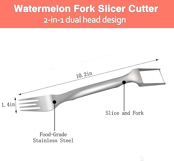 Watermelon Cutter，2-in-1 Stainless Steel Fruit Cutter, 2025 New Upgrade Dual Head Watermelon Fork Slicer Tool, Summer Fruit Cutting Home Kitchen Gadgets (2Pcs)