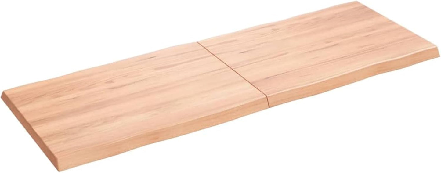 Light Brown Solid Wood Table Top 140 x 50 x (2-4) cm, Treated with Live Edge, Perfect for Kitchen Dining, Desk Surface, Replacement Tabletop, Versatile Use