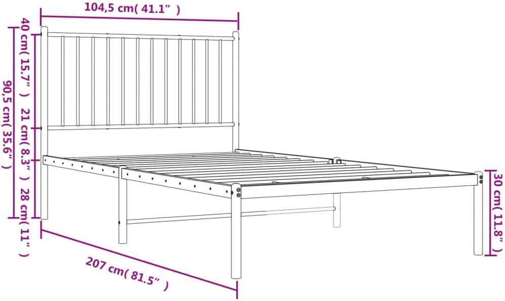 DCRAF Home Furniture Metal Bed Frame with White Headboard Dimensions 100 x 200 cm