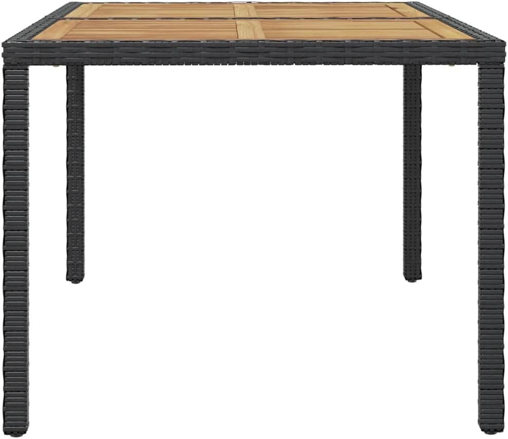 vidaXL 7-Piece Outdoor Dining Set - Sturdy Steel and Aluminum Frame with Acacia Wood Armrests and Table Top, Waterproof PE Rattan, Includes Black Chairs and Cream White Cushions