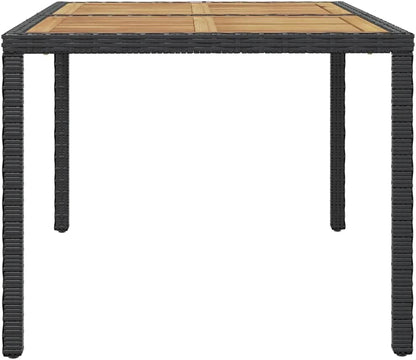 vidaXL 7-Piece Outdoor Dining Set - Sturdy Steel and Aluminum Frame with Acacia Wood Armrests and Table Top, Waterproof PE Rattan, Includes Black Chairs and Cream White Cushions