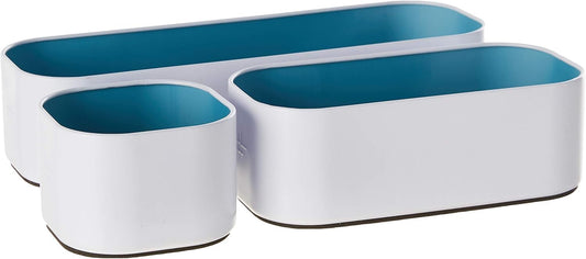 Three by Three Seattle 3 Piece Metal Stacking Bins + Drawer Organizers Set: Elevate Your Desk Organization with Playful Stackable Metal Organizers: Fun, Functional, and Stylish (Sky Blue)