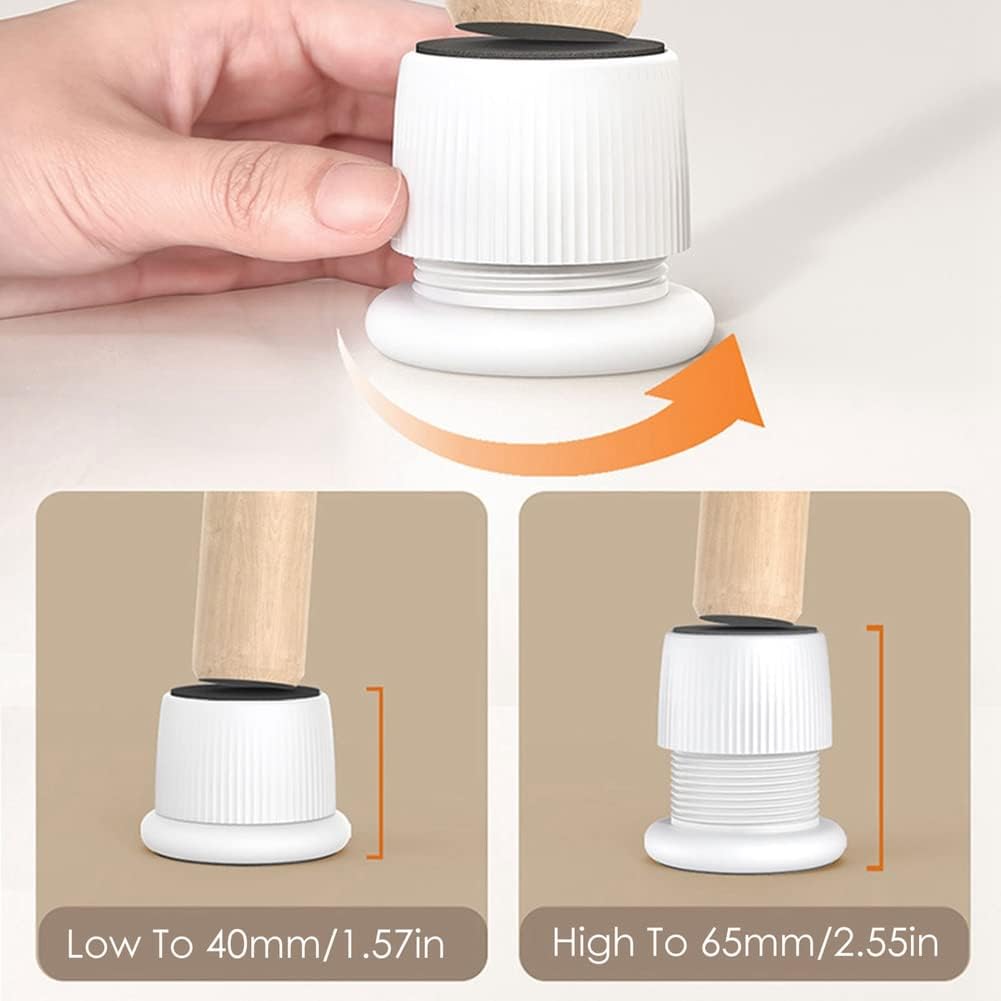 iToQ 2X Rialzi per Letto Regolabili Rialzi per Mobili per Impieghi Gravosi Divano Tavolo Divano Sollevatore a Pavimento - Bianca