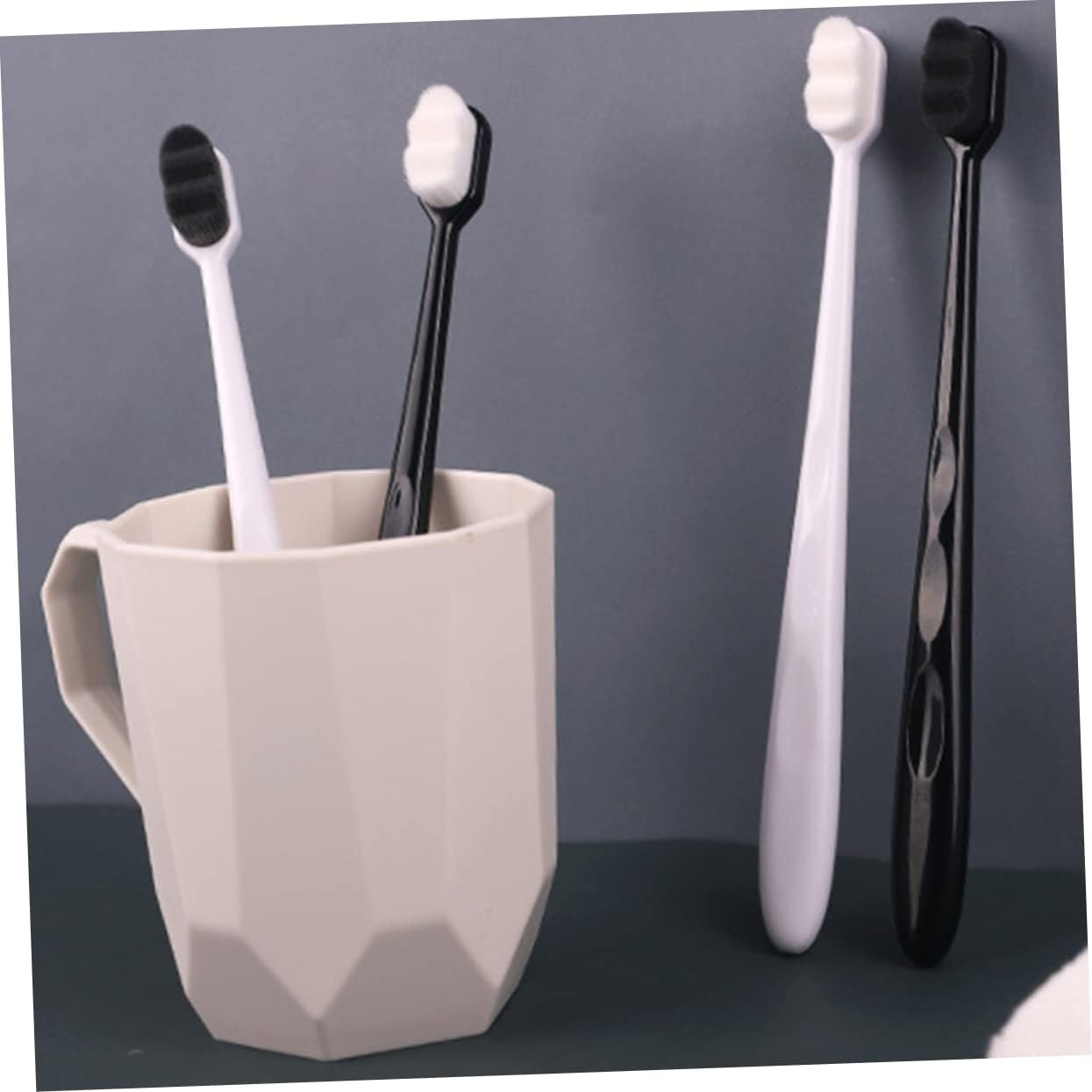 SOPOTUTU Micro Nano Bristle Toothbrushes for Oral Cleaning Ergonomic Design with Slip Handle Comfortable Grip Teeth Cleaning Hair and White Handle