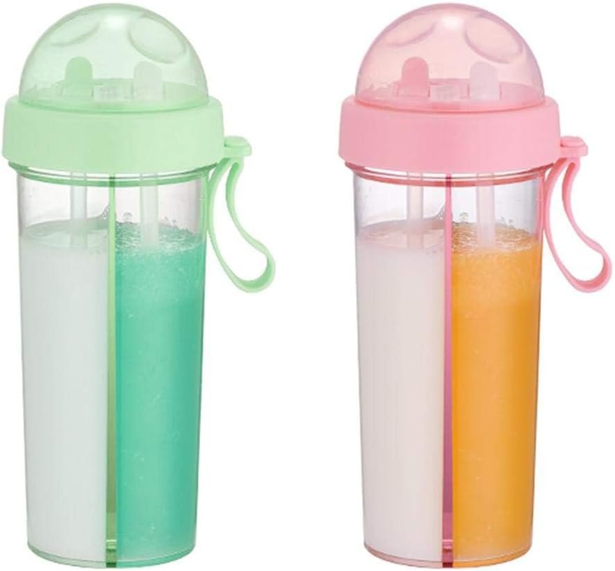 Creative Water Cup, 600ml One Cup of Two Different Drinks Two Straws Couple Portable Coffee and Water Bottle 2 in 1 Split Cups for Drinks Outdoor Drinking Cup for Camping Hiking Travel Office