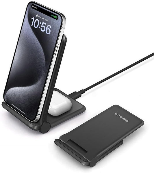Wireless Charger, 2 in 1 Wireless Charging Stand Dock 20W Fast Charging for iPhone 16 15 14 13 12 11 Pro/Pro Max/XS/XR/8 Plus,AirPods Pro, for Samsung Galaxy S24/S23/S22/S21/S20,Note20/10,Galaxy Buds