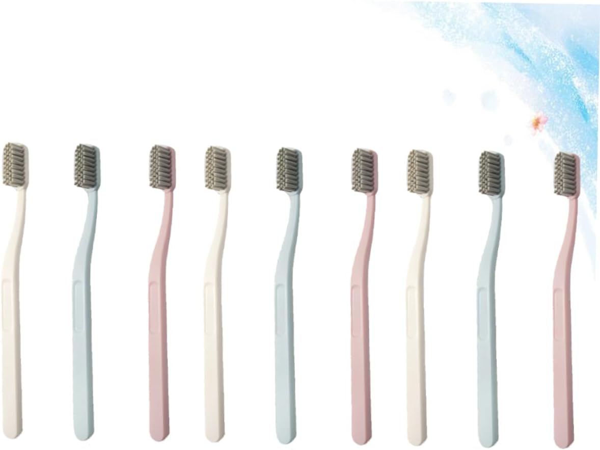 LALAFINA 3 Color Nylon Bristle Toothbrushes 9 Pcs Hard Hair Perfect for Adults Oral Health Care
