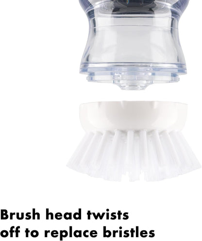 OYV Dish Scrub Brush with Soap Dispenser, Kitchen Brush for Dish Pot Pan Sink Cleaning, 1 Piece Soap Dispensing Palm Brush, Black/Clear/White
