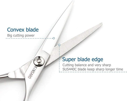 5.5" Barber Scissors Hair Scissors Professional Hair Shears Cutting Shears 440C Hair Cutting Scissors Barber Shears Haircut Scissors Silvery Convex Blades Kinsaro