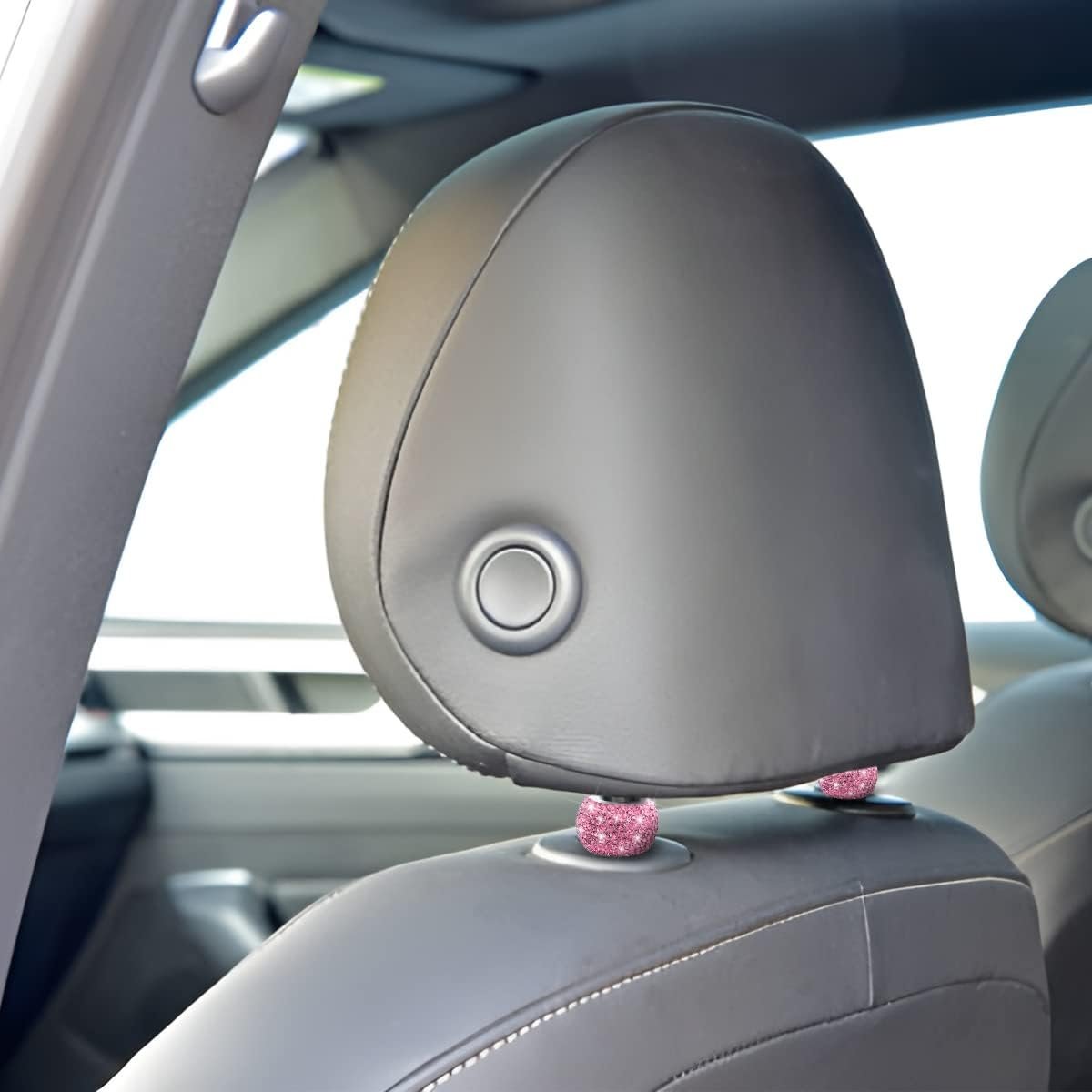 TSUGAMI Car Bling Headrest Collars, 4 Pcs Car Head Rest Collars Rings Decoration, Rhinestone Crystal Diamond Interior Accessories for Auto Head Rest, Crystal Charms for Car SUV Truck (Pink)