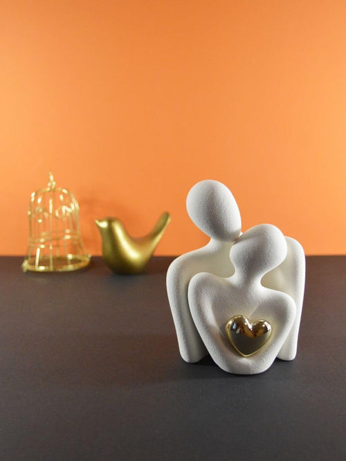 Modern Ceramic Couple Sculpture - Abstract Love Statue Ornament Figurine for Home Decor in Living Room, Bedroom,Office - Unique Couple Gift - Anniversary Birthday,Show Pieces for Home (White)