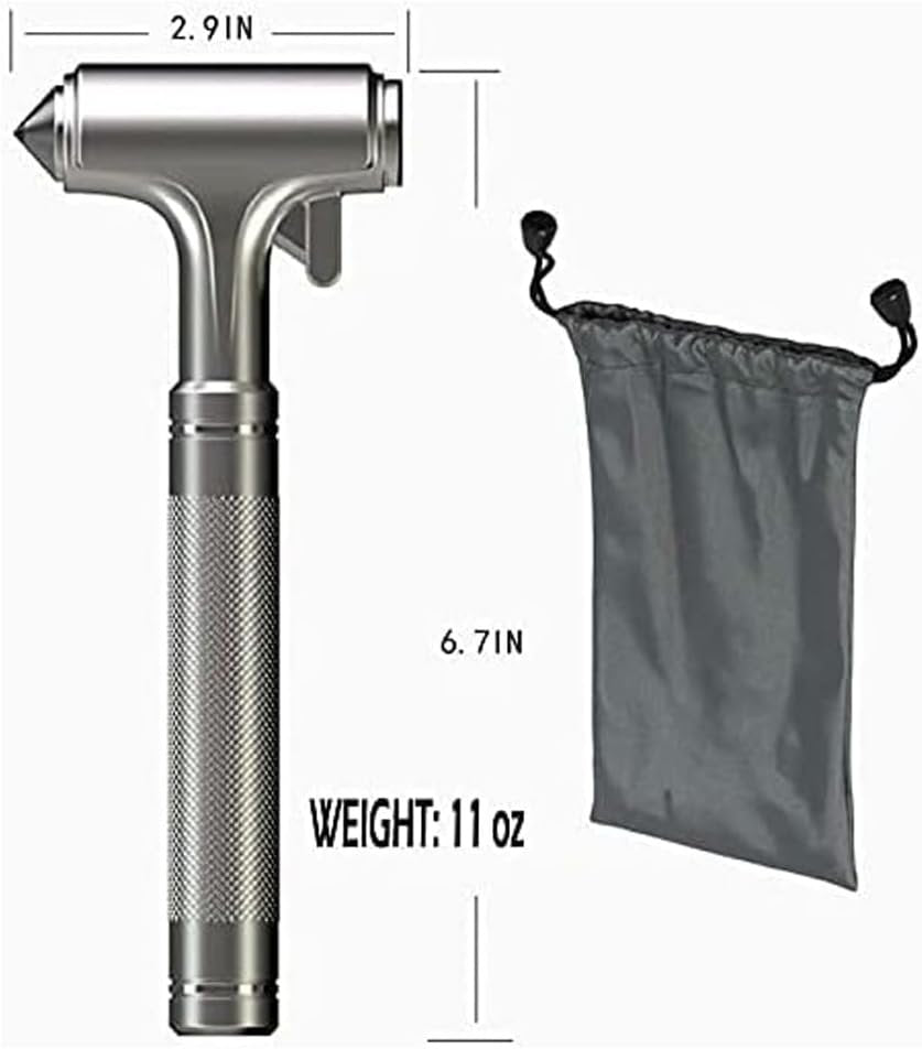 Car Safety Hammer with Whistle, Car Window Emergency Escape Breaker with Seat Belt Cutter, Aluminum Alloy Automotive Life Saving Rescue Tools (Silver)