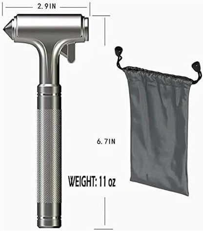 Car Safety Hammer with Whistle, Car Window Emergency Escape Breaker with Seat Belt Cutter, Aluminum Alloy Automotive Life Saving Rescue Tools (Silver)