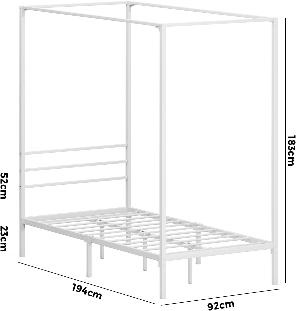 Oikiture Bed Frame Single Size Canopy Metal Bed Base White
