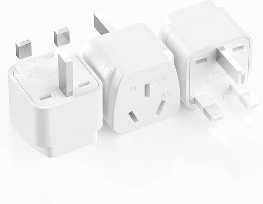 3PCS AU to UK Plug Travel Adapter, Australia to UK Travel Plug Converter, Travel Power Plug for The United Kingdom, Hong Kong, Ireland, Singapore, White