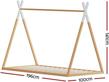 Artiss Single Bed Frame, Platform Wooden Montessori Beds Base with Plywood Slat, Timber Frames Kids House Bed for Boys Girls, Baby Cot Bedroom Home Furniture, Modern Design Oak, Easy Assembly
