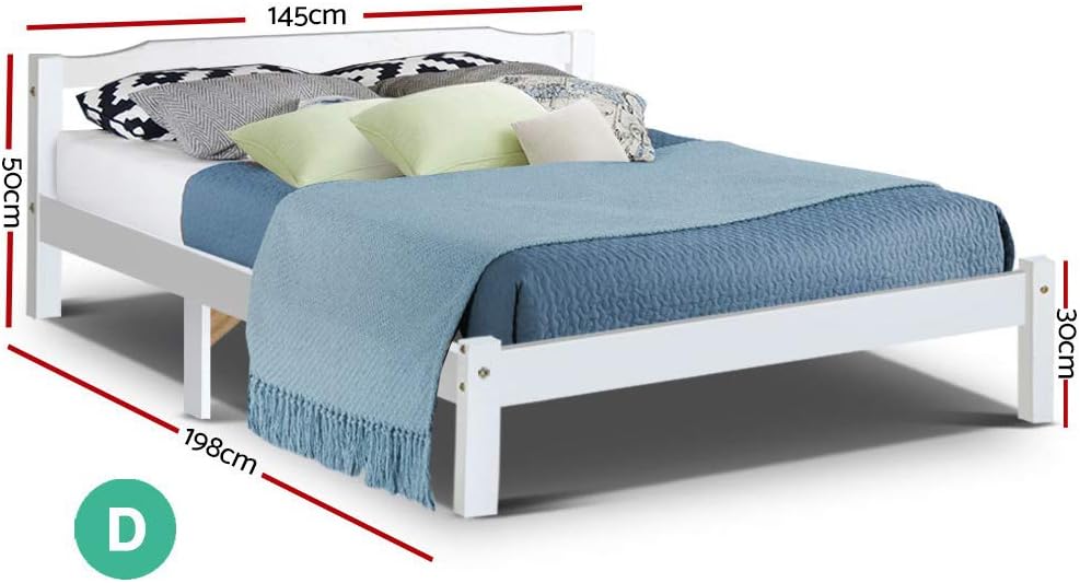Artiss Bed Frame Wooden Double Size, White Classic Platform Bed Base with Headboard, Solid Pine Double Bed Base, 26CM Under Bed Storage, 300kg Capacity Timber Platform Bed Frame for Guest Room