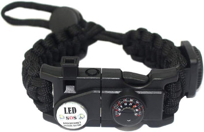 TECHONG Sports Paracord Bracelet - 7 String Woven Adjustable Survival Black Casual Wristband with 20 Emergency Tools for Wilderness Hunting & Fishing