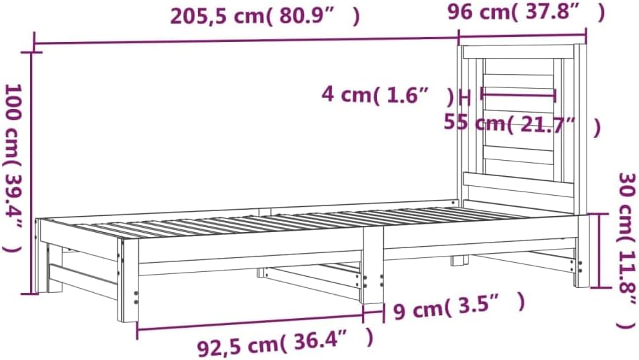 FIRBNUS White Pull-Out Bed Frame 2 x (90 x 200 cm) Solid Pine Wood Single Bed Furniture with Pull-Out Bed Double Bed Wooden Bed Frame with Pull-Out Bed