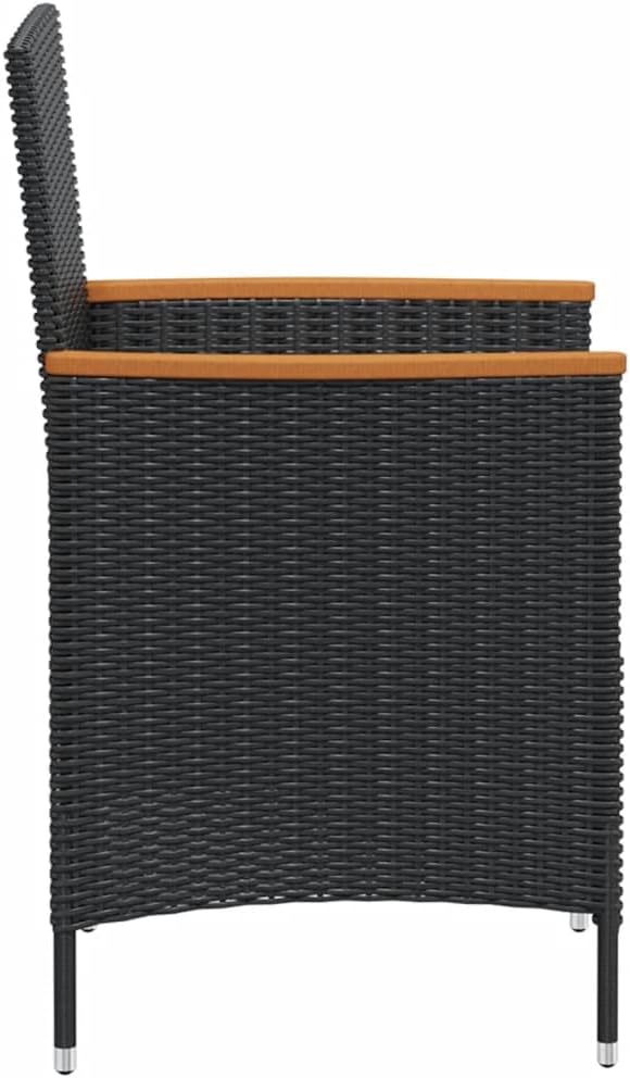 vidaXL 7-Piece Outdoor Dining Set - Sturdy Steel and Aluminum Frame with Acacia Wood Armrests and Table Top, Waterproof PE Rattan, Includes Black Chairs and Cream White Cushions