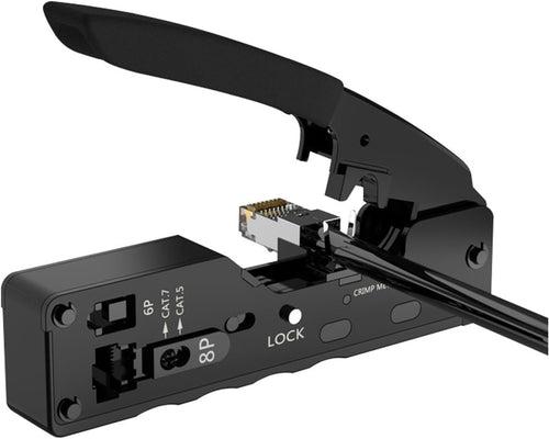 RJ45 Crimp Tool, Adjustable Crimping Mode Safety Lock Pass Through Crimping Tool Crimper Cutter for RJ45 8P/RJ11 6P for Cat5e/Cat6a/Cat7a
