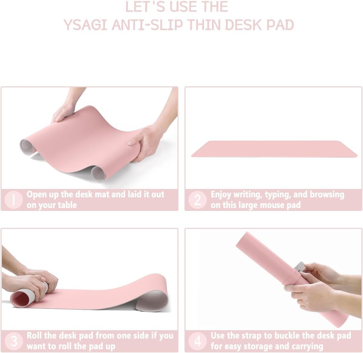 YSAGi Non-Slip Desk Pad,Mouse Pad,Waterproof PVC Leather Desk Table Protector,Ultra Thin Large Desk Blotter, Easy Clean Laptop Desk Writing Mat for Office Work/Home/Decor (Pink, 31.5" x 15.7")