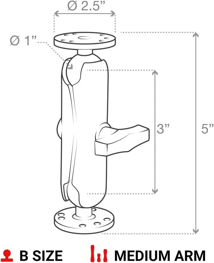 Ram Mount 1-Inch Diameter Ball Mount with 2/2.5-Inch Round Base