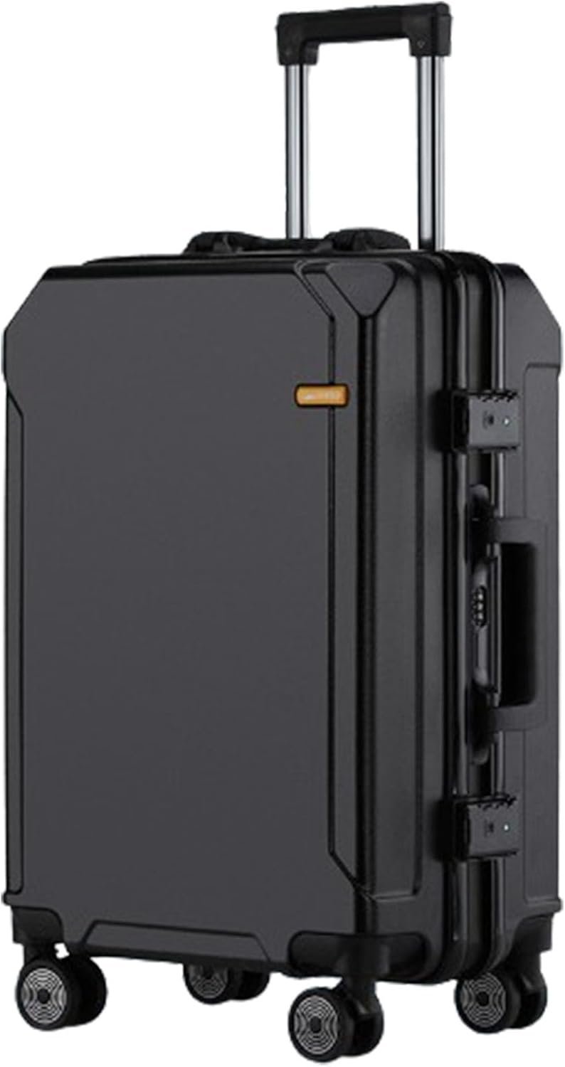 GUHPZA Anti-Scratch and Pressure Resistant Suitcase, Charging Port, Password Lock, Height Adjustable Trolley Case for Business Travel (Black Black Frame C)