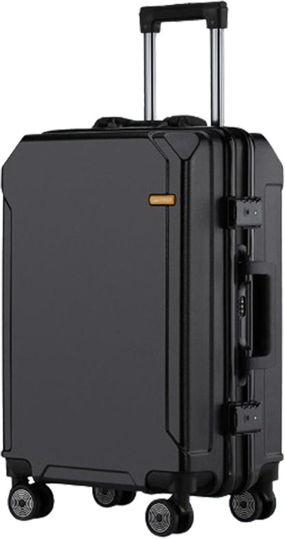 GUHPZA Anti-Scratch and Pressure Resistant Suitcase, Charging Port, Password Lock, Height Adjustable Trolley Case for Business Travel (Black Black Frame C)