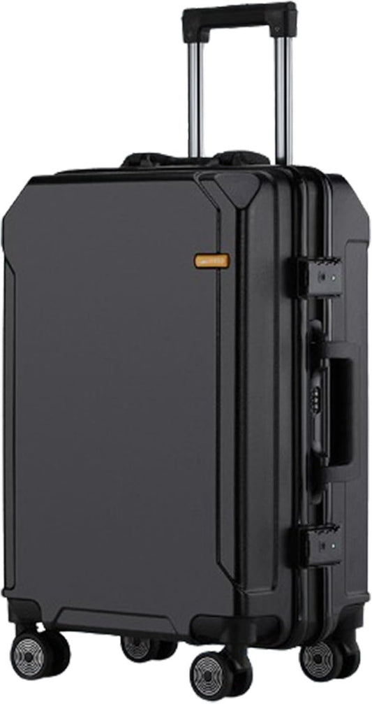 GUHPZA Anti-Scratch and Pressure Resistant Suitcase, Charging Port, Password Lock, Height Adjustable Trolley Case for Business Travel (Black Black Frame C)