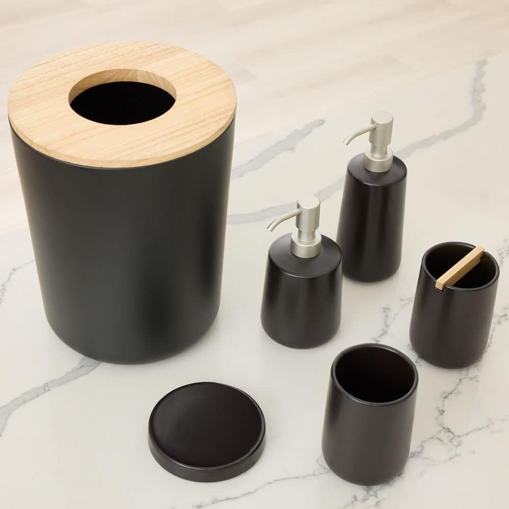 iDesign Eco Vanity Ceramic Refillable Short Soap Dispenser, Matte Black