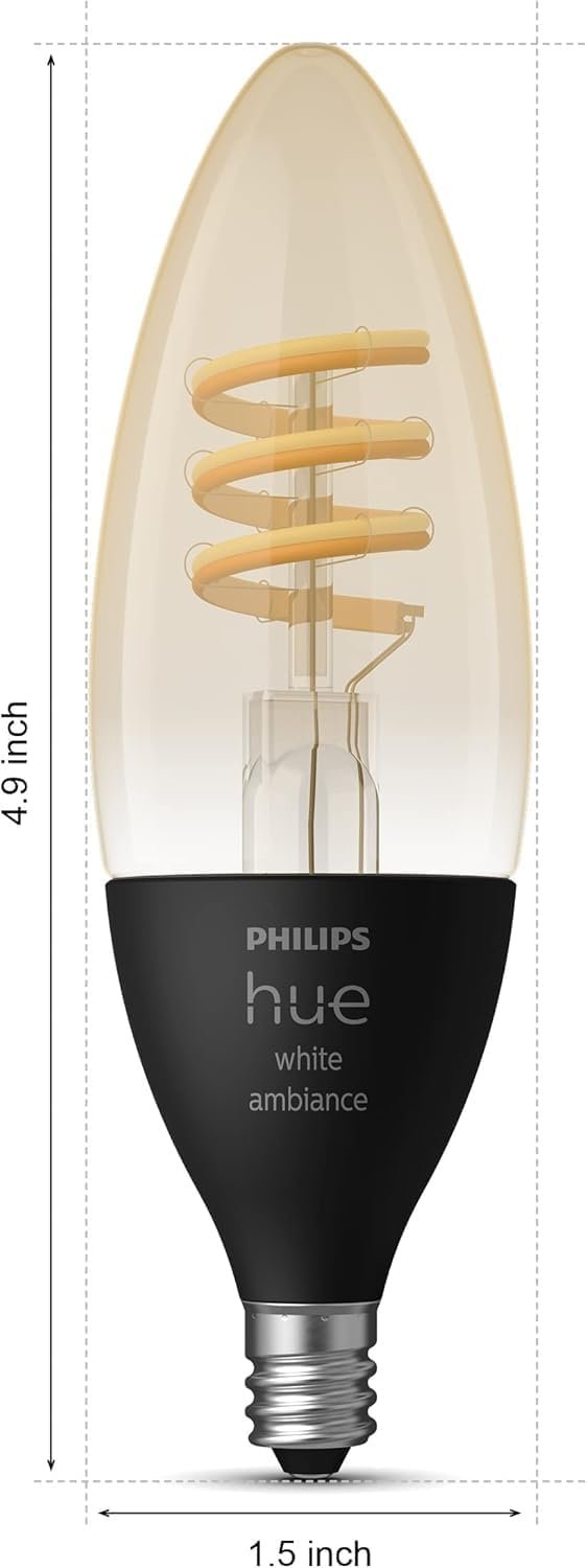 Philips Hue Smart 40W Candle-Shaped Filament LED Bulb - White Ambiance Warm-to-Cool White Light - 2 Pack - 270LM - E12 - Indoor - Control with Voice or App