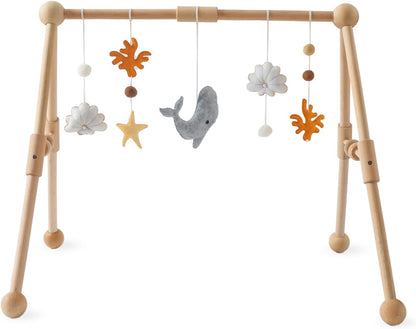 Promise Babe Baby Play Gym Wooden Infant Activity Gym with 5 Detachable Toys, Stage-Based Developmental Activity Gym Baby to Toddler, Newborn Boys and Girls