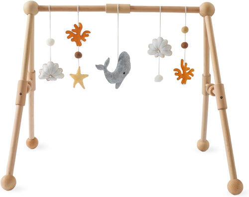 Promise Babe Baby Play Gym Wooden Infant Activity Gym with 5 Detachable Toys, Stage-Based Developmental Activity Gym Baby to Toddler, Newborn Boys and Girls