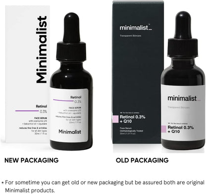 Minimalist 0.3% Retinol Serum For Anti Aging | Night Face Serum With Retinol & Q10 To Reduce Fine Lines & Wrinkles | For Women & Men, 30 ml, 1 Fl Oz (Pack of 1)