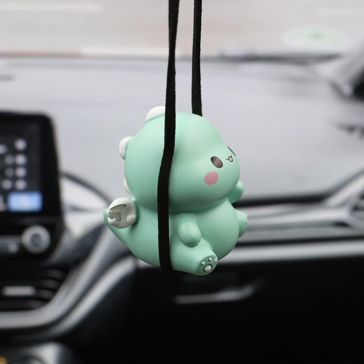 Swinging Dinosaur Hanging Ornament for Rear View Mirror, Cute Car Decor Accessories Interior, Pendant Hanging Swing (Green)