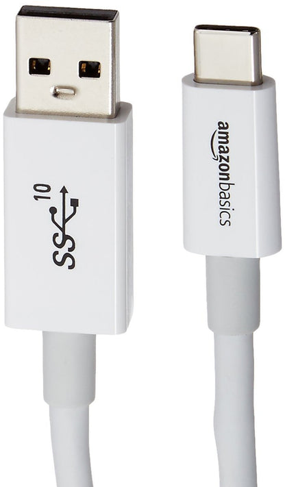 Amazon Basics USB-C to USB-A 3.1 Gen 2 Adapter Fast Charging Cable, 10Gbps High-Speed, 0.9 meters, White