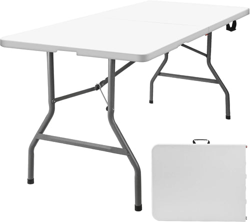 Onlyflame Folding Table 6 Feet Portable Heavy Duty Plastic Dining Table with Handle - Perfect for Dining, Picnic, and Party Indoor/Outdoor
