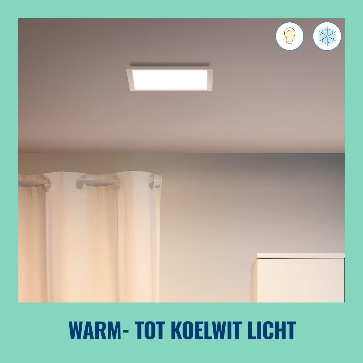 WiZ Tunable White Panel Ceiling Smart Light [Square 12W - White] App Control, for Indoor Home Lighting, Livingroom, Bedroom, Diningroom.