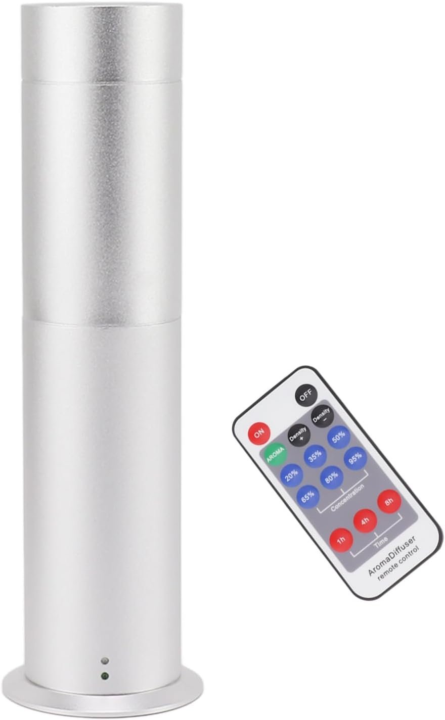 Scent Air Machine, Large Coverage Area Silver Cylindrical Shape Essential Oil Diffuser with Remote Control for Home (US Plug)