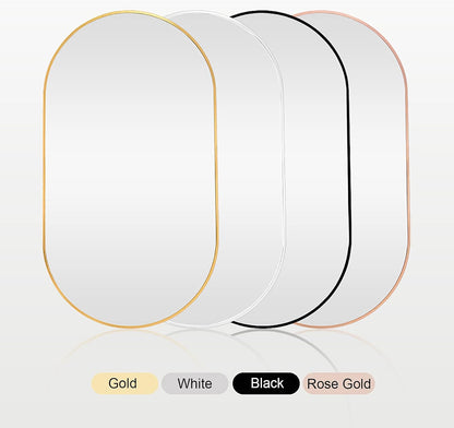 Specchio da bagno moderno ovale retroilluminato a LED con dimmerabile 3 temperatura di colore Smart Lighting Specchio da trucco a parete per Vanity Telaio in lega di alluminio nero 40X70 CM