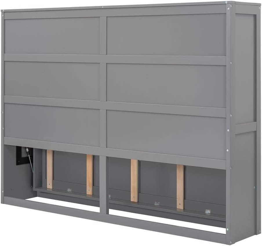 Murphy Wall Cabinet Bed with Foldable Design Space Saving with Slatted Base for Guest Room Home Office Small Apartment MDF Plywood Frame No Box Spring Needed (Gray,Full)