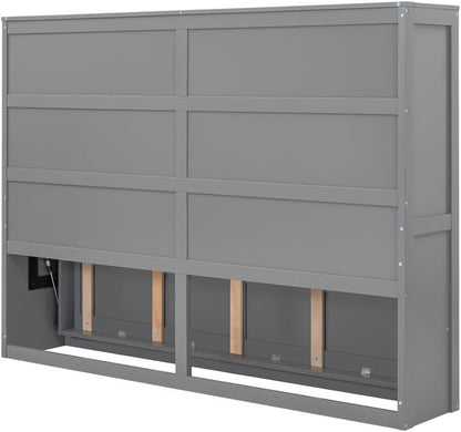 Murphy Wall Cabinet Bed with Foldable Design Space Saving with Slatted Base for Guest Room Home Office Small Apartment MDF Plywood Frame No Box Spring Needed (Gray,Full)