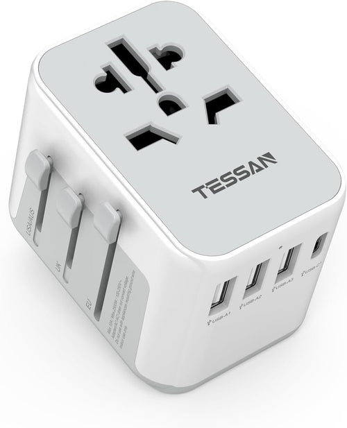 TESSAN Universal Travel Adapter, Universal Travel Socket with 3 USB A and 1 USB C, International Plug Adapter for American USA Japanese UK English Australia Mexico Thailand